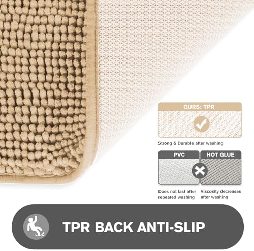 Bathroom Rugs 40 x 60 Inch – Extra Large Bath Mat | Absorbent and Washable Thick Chenille Bath Rugs Non-Slip Runner Rug for Bathroom, Shower, Tub(Ivory Cream)