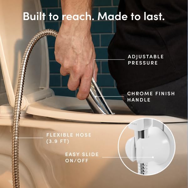 TUSHY Handheld Bidet Sprayer for Toilet, Adjustable Water Pressure | Leak-Proof Brass Shutoff Adapter, 47 Inch Stainless Steel Braided Hose, Tank or Wall Mount, 5 Minute Install, Universal Fit
