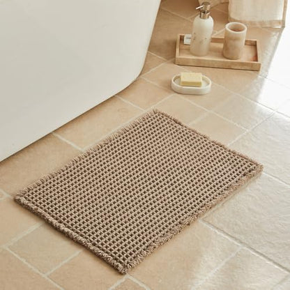 Triohero Waffle Bath Mat, Small Boho Bathroom Rugs Non Slip 16x24 Beige