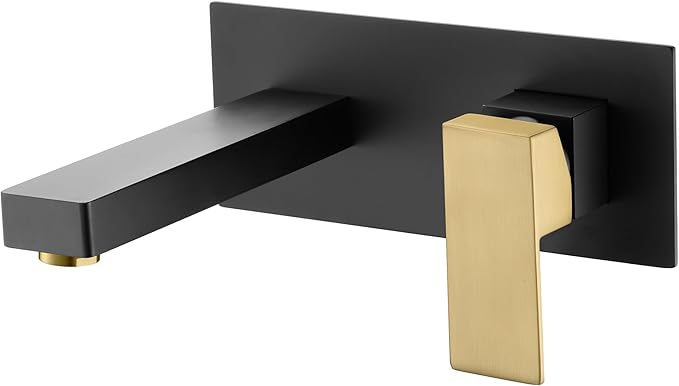 SUMERAIN Wall Mount Bathroom Faucet Black and Gold Finish, Lavatory Vessel Sink Faucet with Rough in Valve