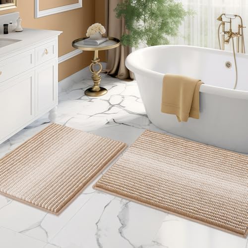 BSICPRO Bathroom Rugs Sets 2 Piece, Non Slip Boho Bath Mats, Beige