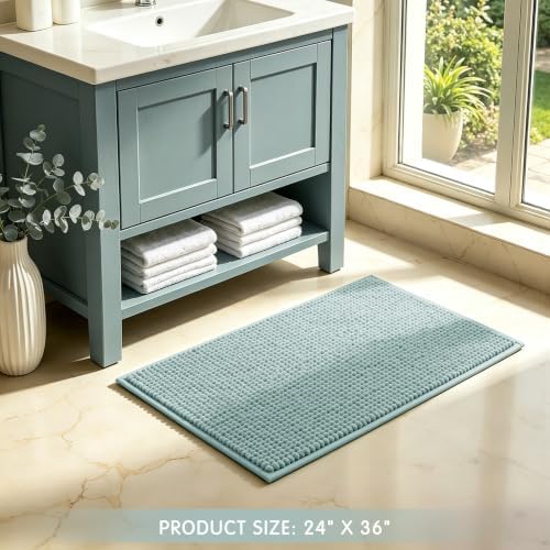 SUBRTEX Bathroom Rugs, 24" x 36" Chenille Bath Rug Soft Short Plush Bath Mat Soft Shower Mat Water Absorbent Shower Mat Quick Dry Machine Washable, Light Green