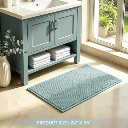 SUBRTEX Bathroom Rugs, 24" x 36" Chenille Bath Rug Soft Short Plush Bath Mat Soft Shower Mat Water Absorbent Shower Mat Quick Dry Machine Washable, Light Green
