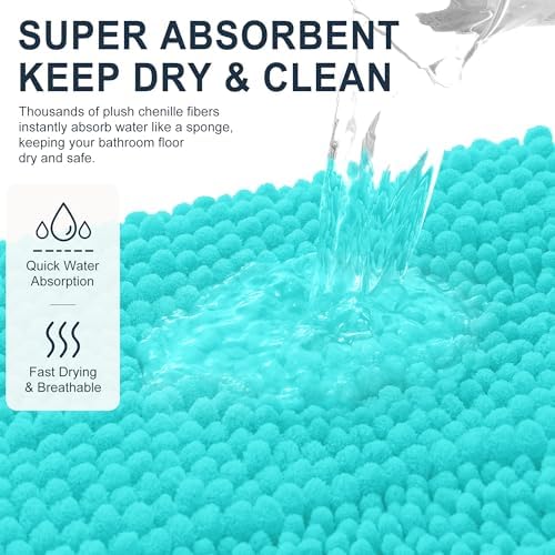 Smiry Thick Chenille Bathroom Runner Rugs 59x20, Absorbent Bath Mat, Teal