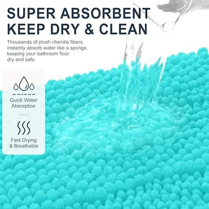 Smiry Thick Chenille Bathroom Runner Rugs 59x20, Absorbent Bath Mat, Teal