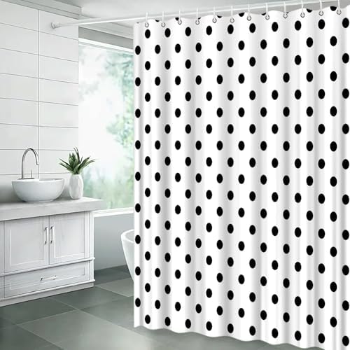 Polka Dot Shower Curtain Black White Retro Spot Vintage Fabric Decorative Bathroom Curtains with Hooks,70" Wx78 H