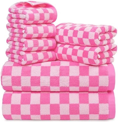 Pink Bath Towel Set for Bathroom Decor, 8-Piece Soft & Absorbent Cottons