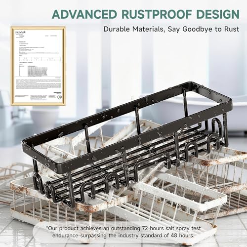 Veken Shower Caddy 3-Pack, Advanced Rustproof Design, No Drilling Adhesive Shelves, Rack with Soap Holder, Large Capacity Bathroom Organizers and Storage, Wall-Mounted Kitchen & Home Decor, Black