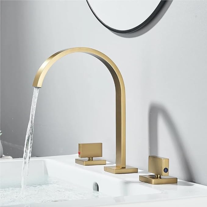 Faucet Brushed Gold Bathroom Basin Sink Taps Deck Mounted Wash Hot and Cold Water Faucet Mixer Tap(Gold Polish) Faucet