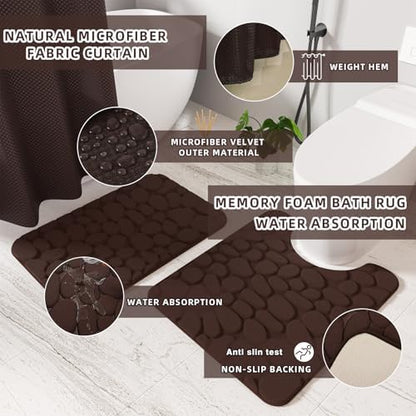 XLHOMO 26PC Bathroom Accessories Set - Gorgeous Brown Bathroom Set, Bathroom Accessory Set, Shower Curtain Set with Bathtub Mats for Shower Tub, Trash Can & Soap Dispenser