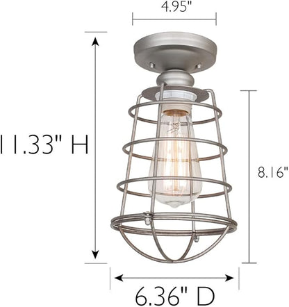 Design House 519686 Ajax Industrial Modern 1-Light Indoor Ceiling Mount Light with Metal Wire Cage for Hallway Foyer Closet, Galvanized Steel