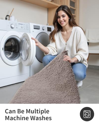 ILANGO Camel Bathroom Rugs 60" × 24" Non Slip & Super Absorbent Extra Thick Soft, Washable Bath Carpet Runner for Floor, Microfiber Plush Shaggy Bath Mats with Tub for Droom Bathtub Shower Room