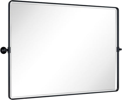 TEHOME Matt Black Horizontal Pivoting Bathroom Vanity Mirror Large Black Metal Framed Rectangle Tilting Beveled Vanity Mirrors for Wall, Overall 51.91 x 36 inches (Mirrror 48 x 36 inches)