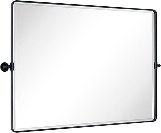 TEHOME Matt Black Horizontal Pivoting Bathroom Vanity Mirror Large Black Metal Framed Rectangle Tilting Beveled Vanity Mirrors for Wall, Overall 51.91 x 36 inches (Mirrror 48 x 36 inches)