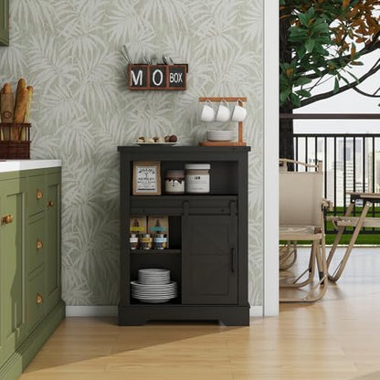 Panana Farmhouse Bathroom Floor Cabinet, Sliding Barn 3 Drawers & 1 Door Freestanding Small Storage Cabinet for Bathroom, Kitchen (Black)