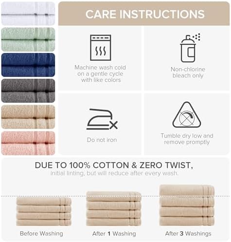 Comfort Spaces 4 Pc Bath Sheet Set 30x60, 100% Cotton 400GSM, Beige Tan