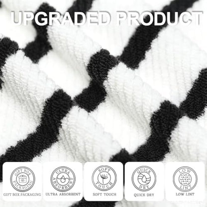 VOOVA & MOVAS Bathroom Hand Towels 4PC, 100% Cotton, 18x28 in, Black White