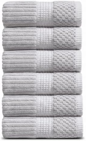 Springtree Home 100% Cotton Hand Towel Set | 6-Pack | Textured | Grey