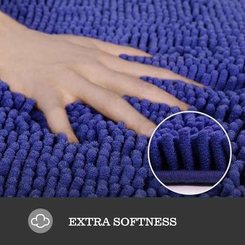 Yeaban Chenille Royal Blue Bathroom Runner Rug 24"x72"