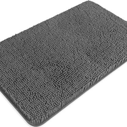 Gray Bathroom Rugs – Absorbent and Washable Bath Mat, Non-Slip, Thick Soft Chenille Bath Rugs for Bathroom Floor, Shower, Sink - 20" x 32"
