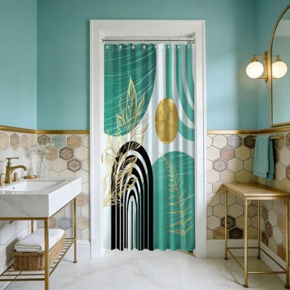 Teal and Gold Stall Shower Curtain, 48X72 in Narrow Small, Mid Century