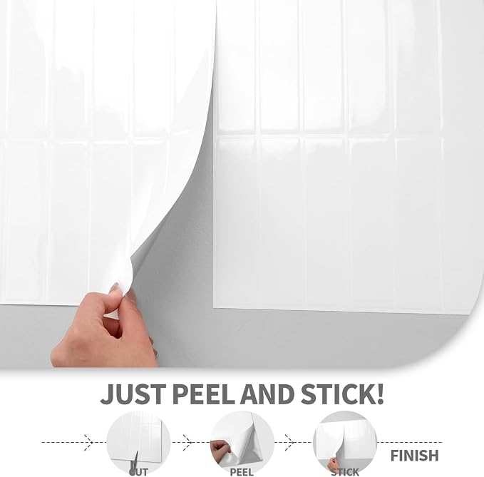 Peel and Stick Backsplash 3D Wall Tiles,Self-Adhesive,Oil Proof,Waterproof, Removable Wall Panels for Kitchen & Bathroom,Modern Design, Easy Install (10.7ft，12x9 inch,14 Pack) (White)
