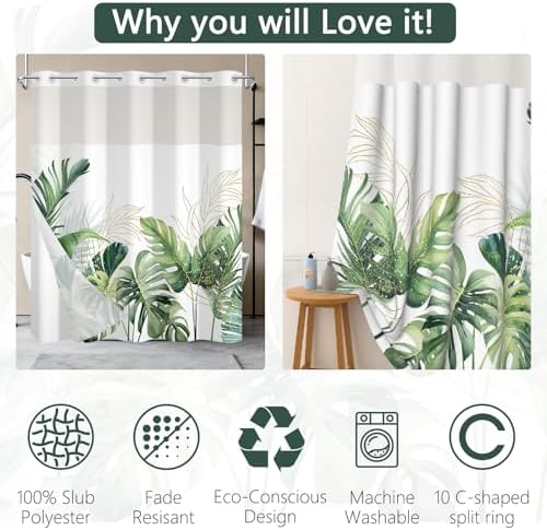 No Hook Shower Curtain with Snap-in Liner 71x74 Inch