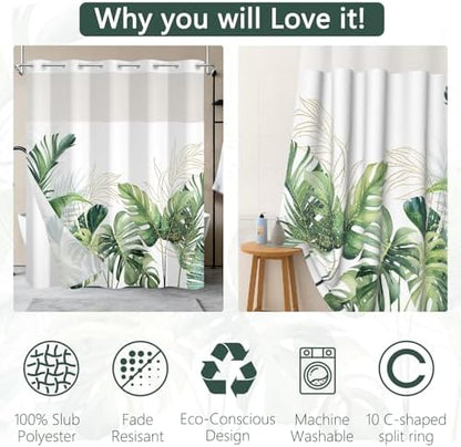 No Hook Shower Curtain with Snap-in Liner 71x74 Inch