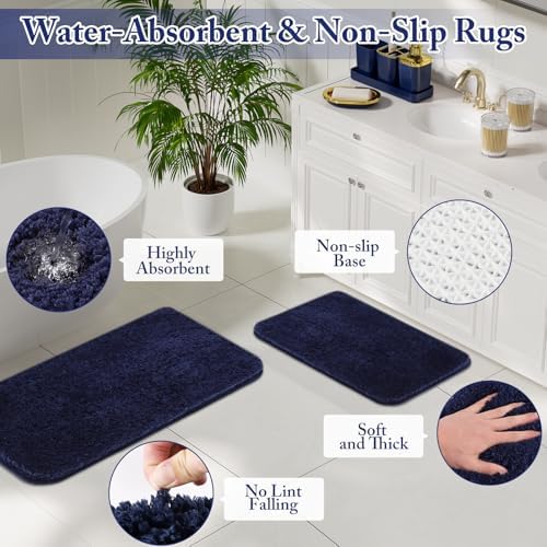 XLHOMO Bathroom Accessory Set - 24PCS Luxury Bathroom Accessories Set, Bathroom Sets with Shower Curtain and Rugs, Blue Bathroom Set with Trash Can, Toothbrush Holder & Soap Dispenser for Home Decor