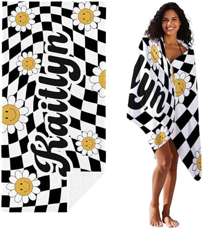 JML Personalized Beach Towel with Name, Custom Flower Beach Towel, Customized Microfiber Pool Towel, Quick Dry & Absorbent Swim Towel for Adult,Mother's Day, Birthday, Summer Holiday,Vacation