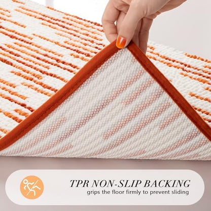 BSICPRO Bathroom Rugs Sets 2 Piece, Fall Bath Mat 20"x47"+20"x32", Orange