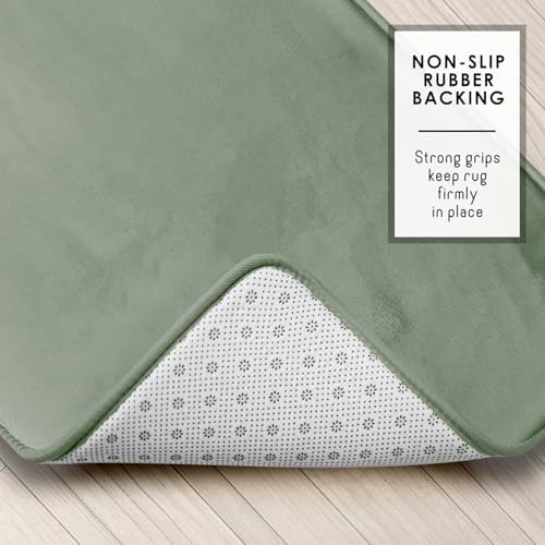 Clara Clark Bathroom Rugs, Velvet Memory Foam Bath Mat, Non-Slip Bath Rugs, Machine Wash, Dries Quickly, Ultra Soft Plush Bath Mats for Bathroom, 17 x 24, Ice Green