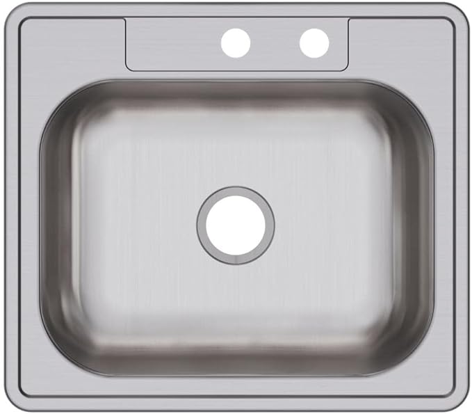 Elkay D12522MR2 22 Gauge Stainless Steel Single Bowl Top Mount Kitchen Sink, 25 x 22 x 6.5625"