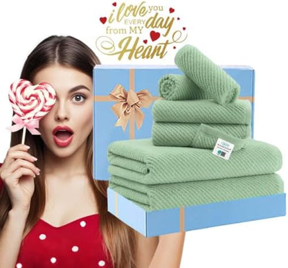 VOOVA & MOVAS 6PC Towel Set, 100% Cotton, Mint