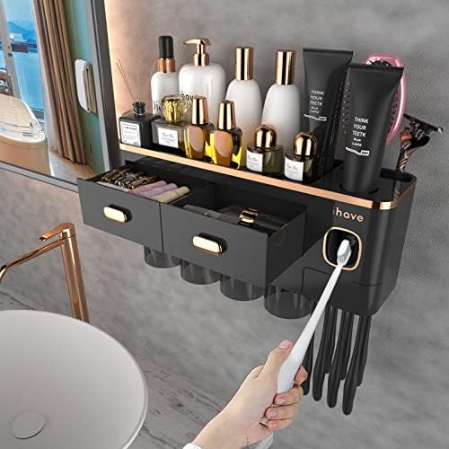iHave Toothbrush Holders Bathrooms Wall Mount Toothpaste Dispenser & 4 Cups