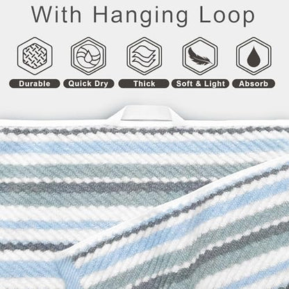 VOOVA & MOVAS Blue Striped Towels 3 Pack, Cotton Blend