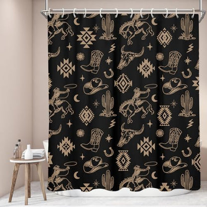 Black Western Cowboy Standard Shower Curtain, 12 Hook, 72" W x 72" L