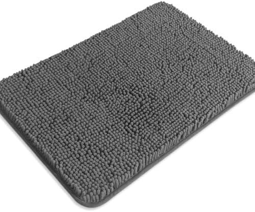 Gray Bathroom Rugs – Absorbent and Washable Bath Mat, Non-Slip, Thick Soft Chenille Bath Rugs for Bathroom Floor, Shower, Sink - 17" x 24"