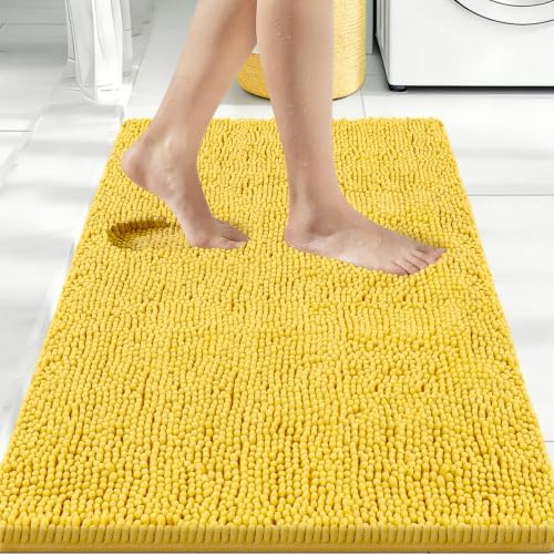 Bcoimo Bath Rug Mat,Yellow Chenille High Absorbent Bathroom Shower Tub Mats