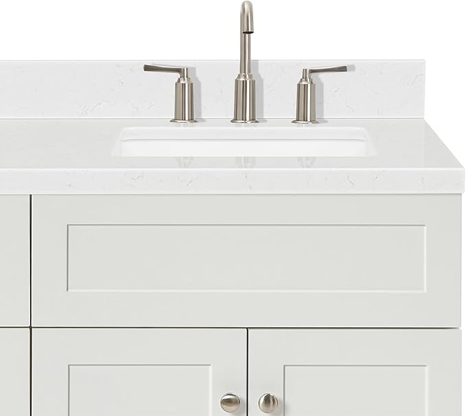 ARIEL Hamlet 72-inch Bathroom Vanity with Sink,Solid Wood, 1.5-inch Carrara White Quartz Countertop & Backsplash, Double Rectangular Porcelain Sink, 4 Soft Closing Doors, 3 Dovetail Drawers, White