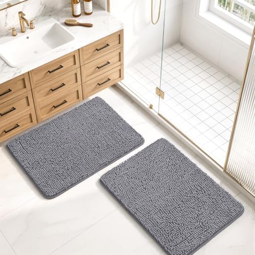 LOCHAS Bathroom Rug Shaggy Bath Mat 2 Piece, 20 x 32 Inch, Grey