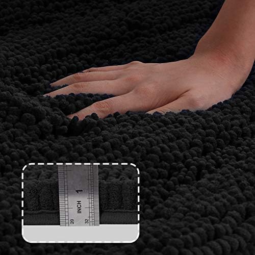 Turquoize Luxury Chenille Bath Rug for Bathroom Rugs Extra Absorbent Bath Mat Non Slip Microfiber Shower Rug for Bathroom Microfiber Shaggy Carpet Rug Size, 20"x 32", Black
