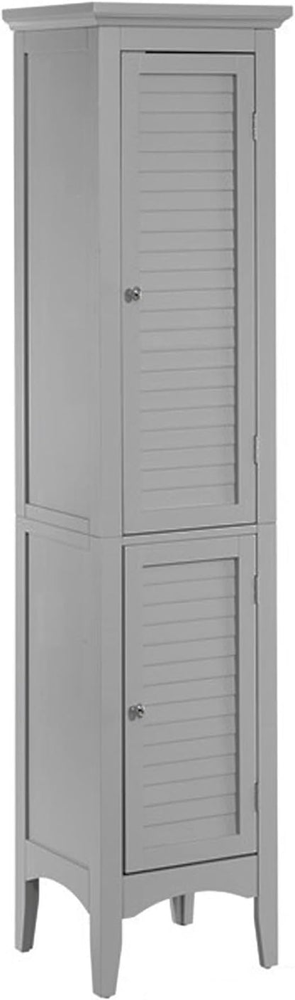 Teamson Home Glancy Tall Slim Freestanding Double Tier Floor Linen Cabinet with 1 Adjustable and 3 Fixed Interior Shelves 5 Storage Spaces and 2 Louvered Doors, Gray