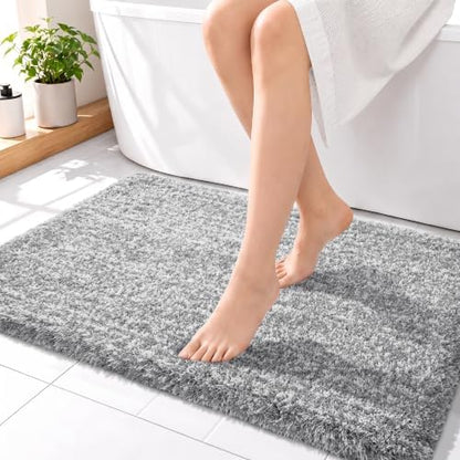 Yimobra Bathroom Rugs Non Slip Washable 36X24, Ultra Soft and Water Absorbent Bath Mats, Plush Fluffy Shower Mat Outside, Luxury Microfiber Thick Matts for Bathroom Floor/Tub, Light Gray and White