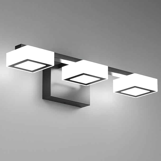 LED Modern Bathroom Light Fixtures Over Mirror, 3-Light Dimmable Vanity Lights, Matte Black Acrylic Bathroom Vanity Light, 2700K-6500K Adjustable, ETL Certificated