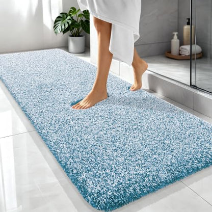 OLANLY Microfiber Soft Bathroom Rugs Mats 70x24, Peacock Blue and White