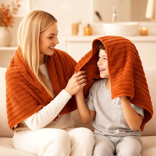 6 PC Bath Towel Set, 40"x80" Oversized Bath Sheets, Burnt Orange