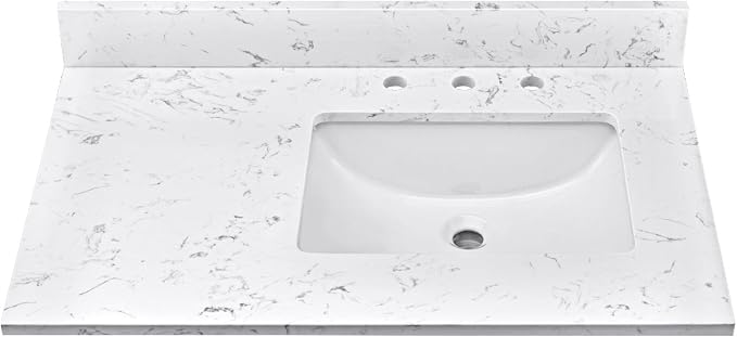 36"x22" Engineered Stone Bathroom Vanity Top with Rectangular Undermount Ceramic Right Offset Sink, 8 Inch Faucet Hole Spread with Backsplash Bathroom Vanity Sink Top (Cabinet Not Included)