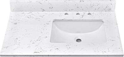 36"x22" Engineered Stone Bathroom Vanity Top with Rectangular Undermount Ceramic Right Offset Sink, 8 Inch Faucet Hole Spread with Backsplash Bathroom Vanity Sink Top (Cabinet Not Included)