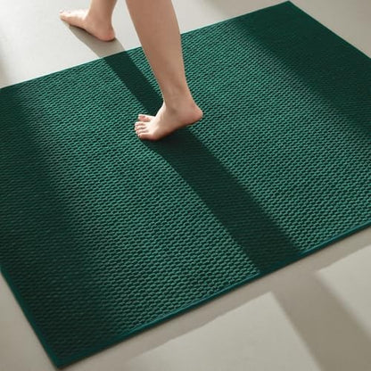 TYUU Large Bathroom Rugs Non Slip Washable Bath Rugs Super Absorbent Bathroom Rug Thin Quick Dry Low Pile Bath Mats, Dark Green 36"x60"